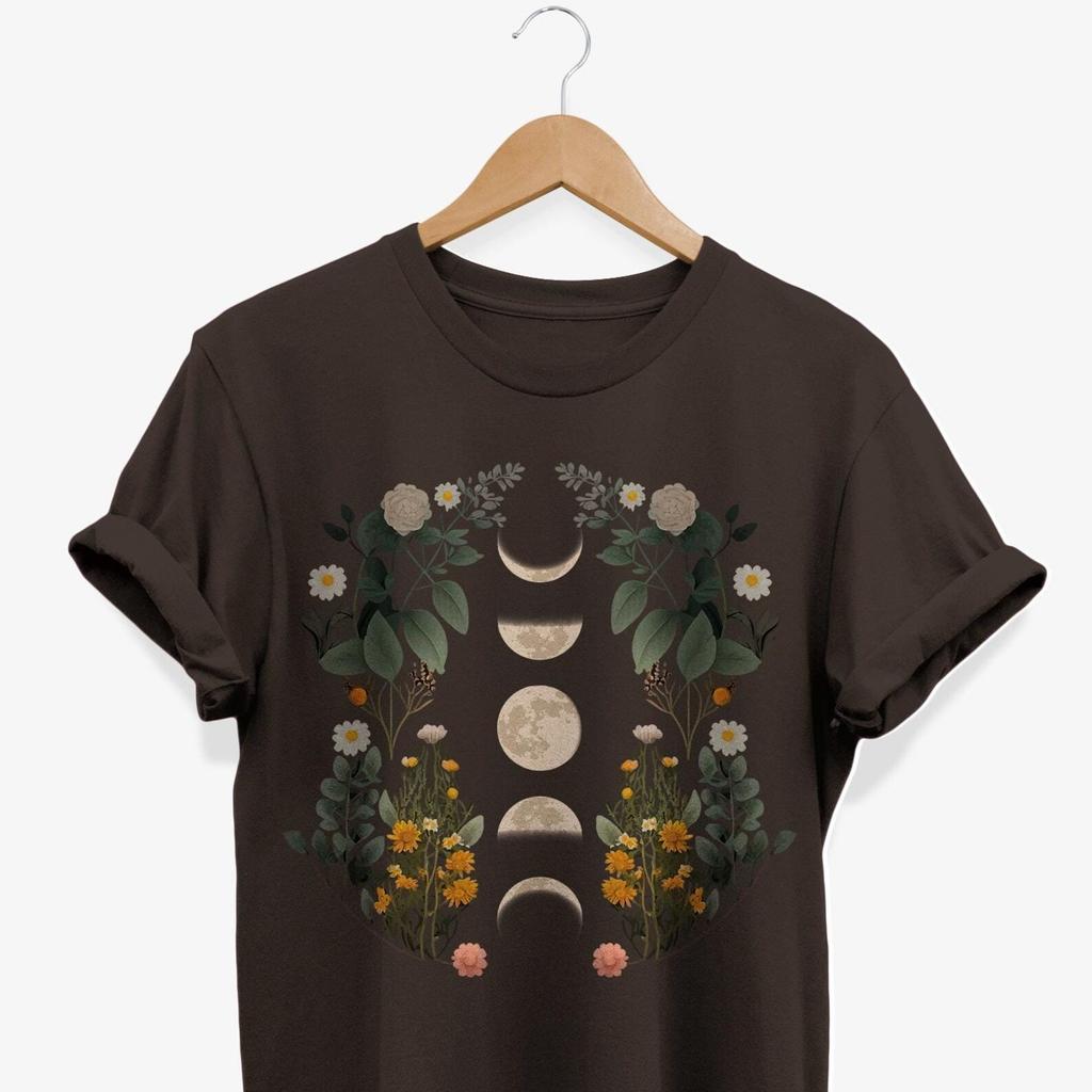 Floral Moon Phases T-Shirt: Cottagecore Lunar Graphic Tee
