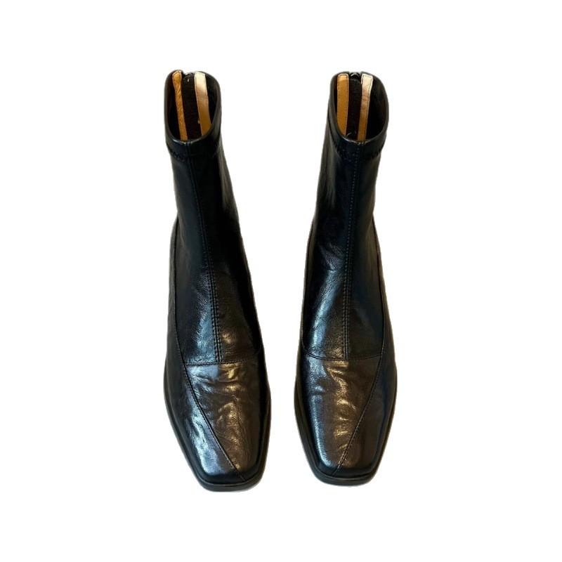 Huge and good-looking! Trend popular short boots French square head thick heel leather boots British style thin boots fashion boots