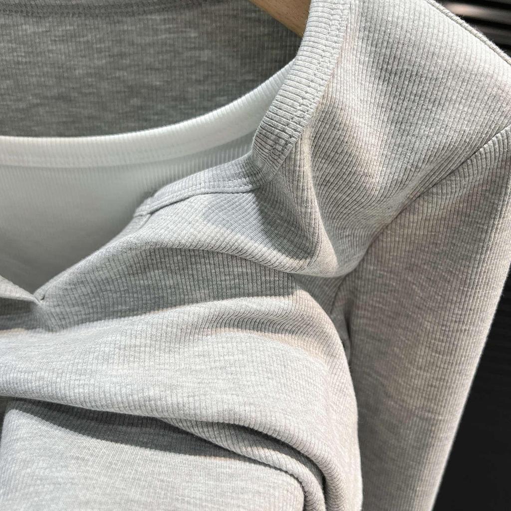 Color-block Women's Long-Sleeve Faux Two-Piece Slim Top for Spring, Autumn, and Winter