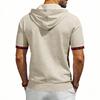 Men's Hooded T-Shirt Short Sleeve Contrast Plaid Cuff Drawstring Breathable Casual Pullover Tops Summer Hooded Tees Men