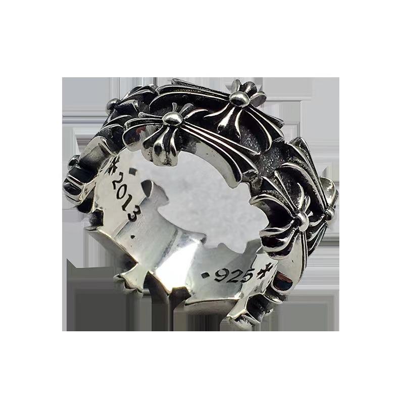 Crowe Double Cross Flower Ring Vintage Men's and Women's Foreven Couple Ring Versatile Ring