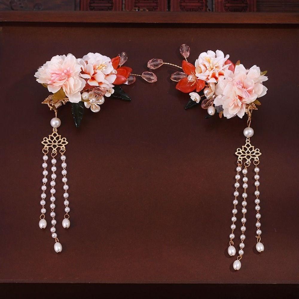 Boucle d'oreille Épingle à cheveux Style Chinois Ensemble Gland Fleur Peigne à cheveux Rétro Hanfu Bâton à cheveux Cheongsam