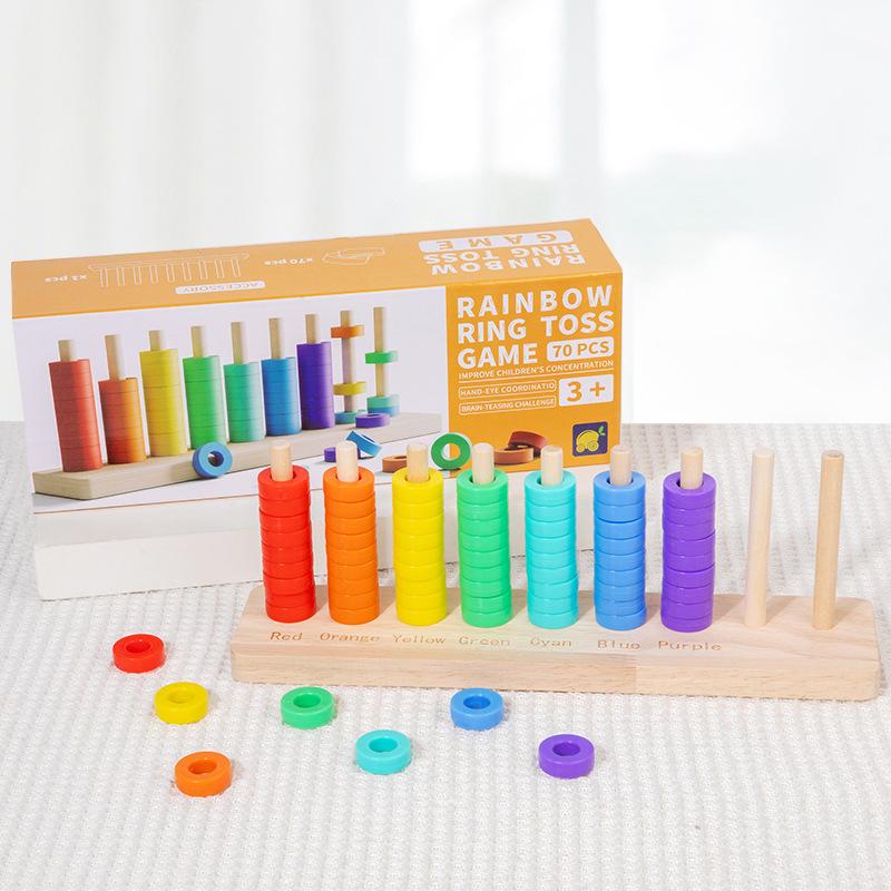 Non-Toxic Wooden Children'S Toy Number Calculation Rainbow Ring Toss For Kindergarten Montessori Teaching Aids Calculation Rack