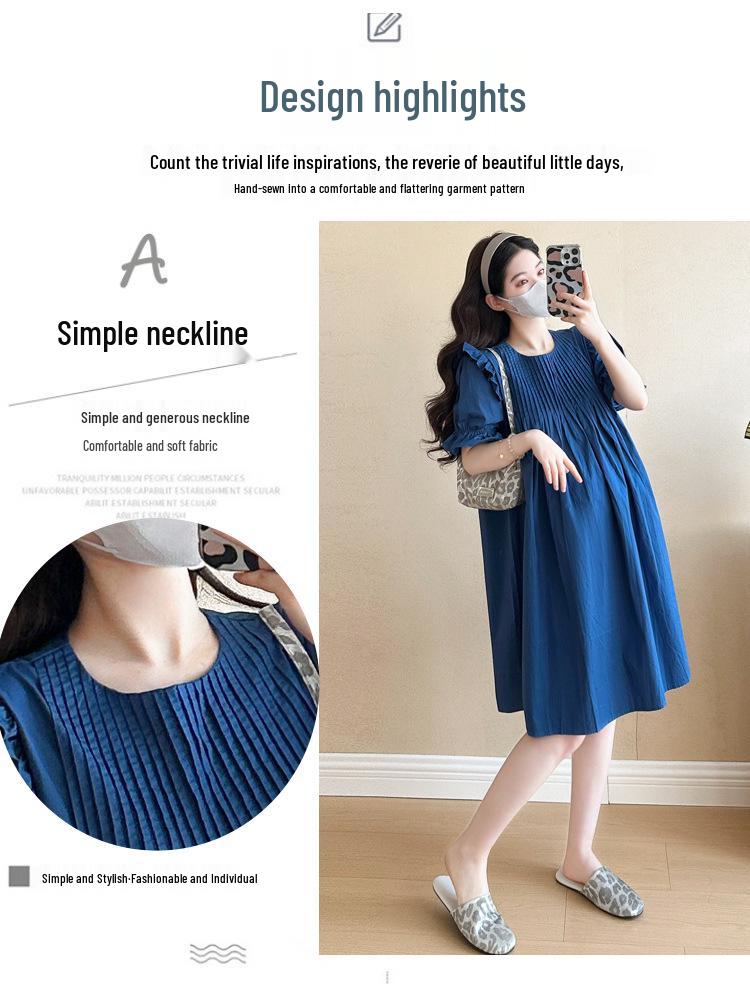 Maternity Summer Slim-Fit Long Dress: French Chic and Sophisticated Design
