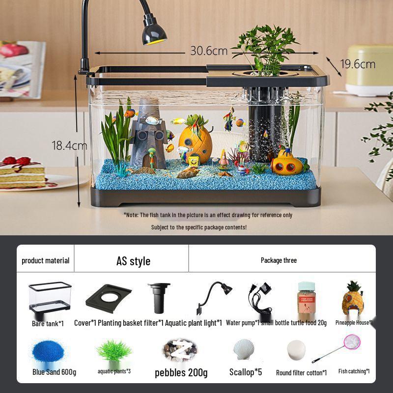 Goldfish Tank Desktop Aquarium with Filtration, Oxygenation, and Lid - Ecological Landscaping All-in-One for Living Room Household Use.
