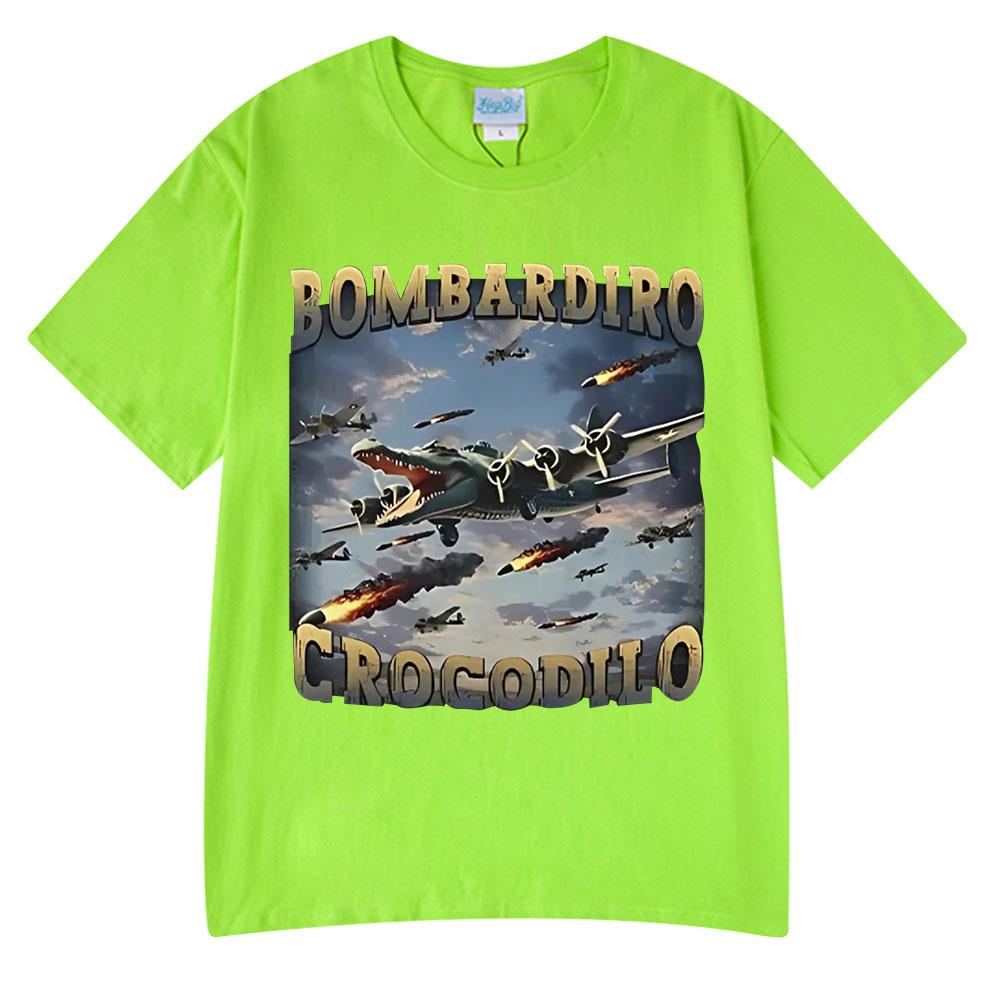 

Bombardiro Крокодил Забавный Крокодил Самолет Бомбардировщик Графическая Футболка Мужская Женская Повседневная Хлопковая Футболка с Коротким Рукавом Комфортные Футболки 2XL