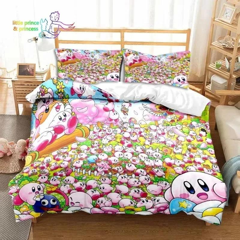 3D Design Printed Kawaii Cartoon Kirbys Bed Ensemble Single Size Single Size Full Queen Dimension King Dimension Size Bed Kit Adult Kid Bedroom