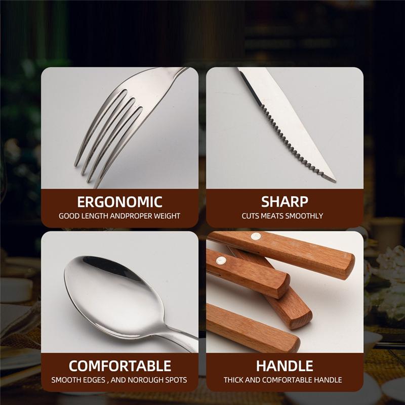 Complete Cutlery Set Knife, Fork, Chopsticks And Spoon Stainless Steel Travel Set Fork With Wooden Handle-B61B