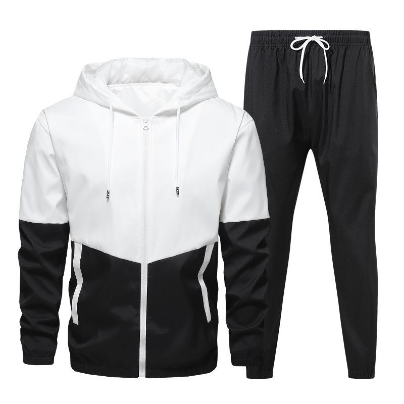 

Spring Autumn Men Tracksuit Casual Set Mens Joggers Hooded Sportswear Jackets Pants 2 Piece Sets Hip Hop Running Sports Suit M чёрный