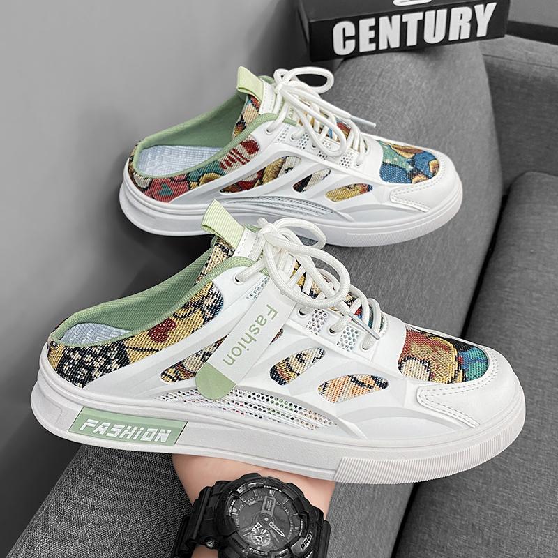 

One-pedal canvas shoes men s summer breathable platform casual versatile board shoes youth niche sports lazy half drag 44