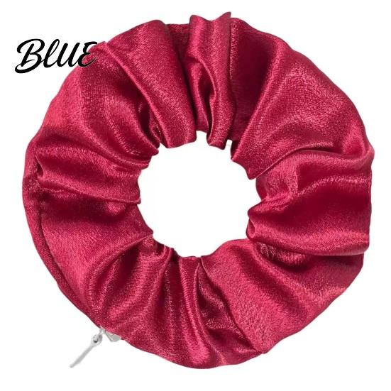 Cloth Hair Ties with Zipper Pocket Scrunchies Hidden for Women, Elastic Tie Convenient Gym Small Items Keys And Coins, Satin Accessories Daily