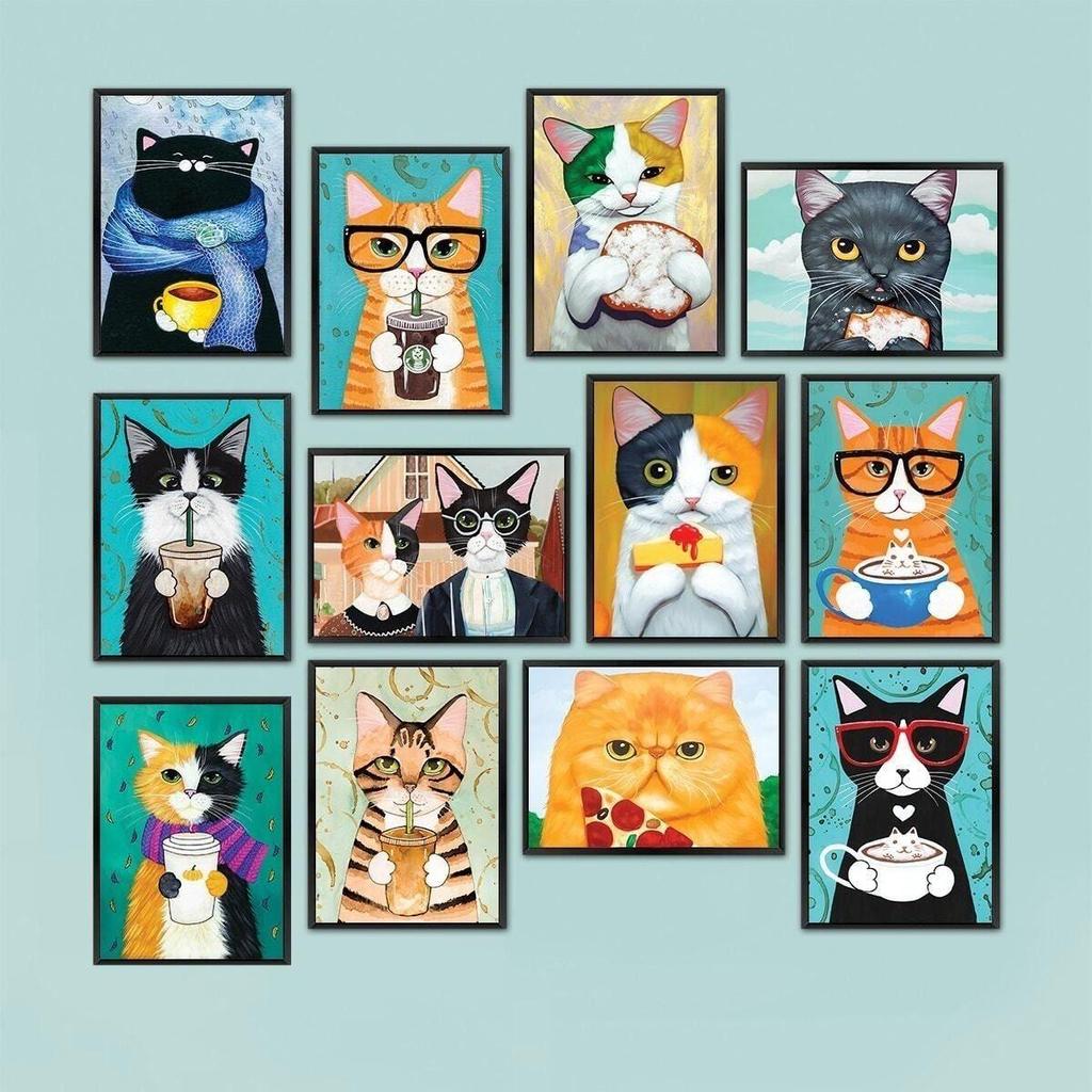 Tower Of Tracks Cat Wall Decoration Painting 12 Piece MDF Painting Set High Quality