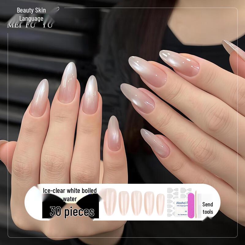 Meifuyu Wearable Nail Patches Long ледяной полупрозрачный простой водный нюдовый кошачий глаз