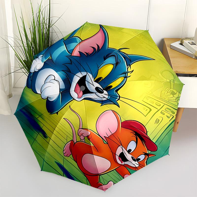 1pc Tom Jerry Automatic Open/Close Folding Umbrella, Windproof 8-Rib Construction, Lightweight Travel Umbrella for Women/Men096