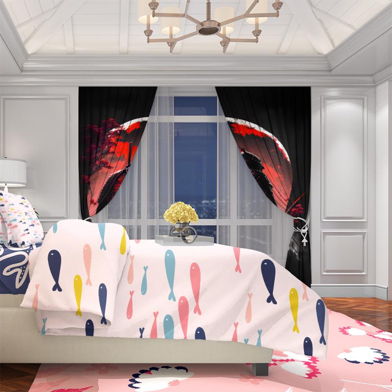 2pcs- Red Night Warrior Polyester Curtains, Pole Bag Curtains 42*84, Bedroom, Living Room, Home Room Decoration