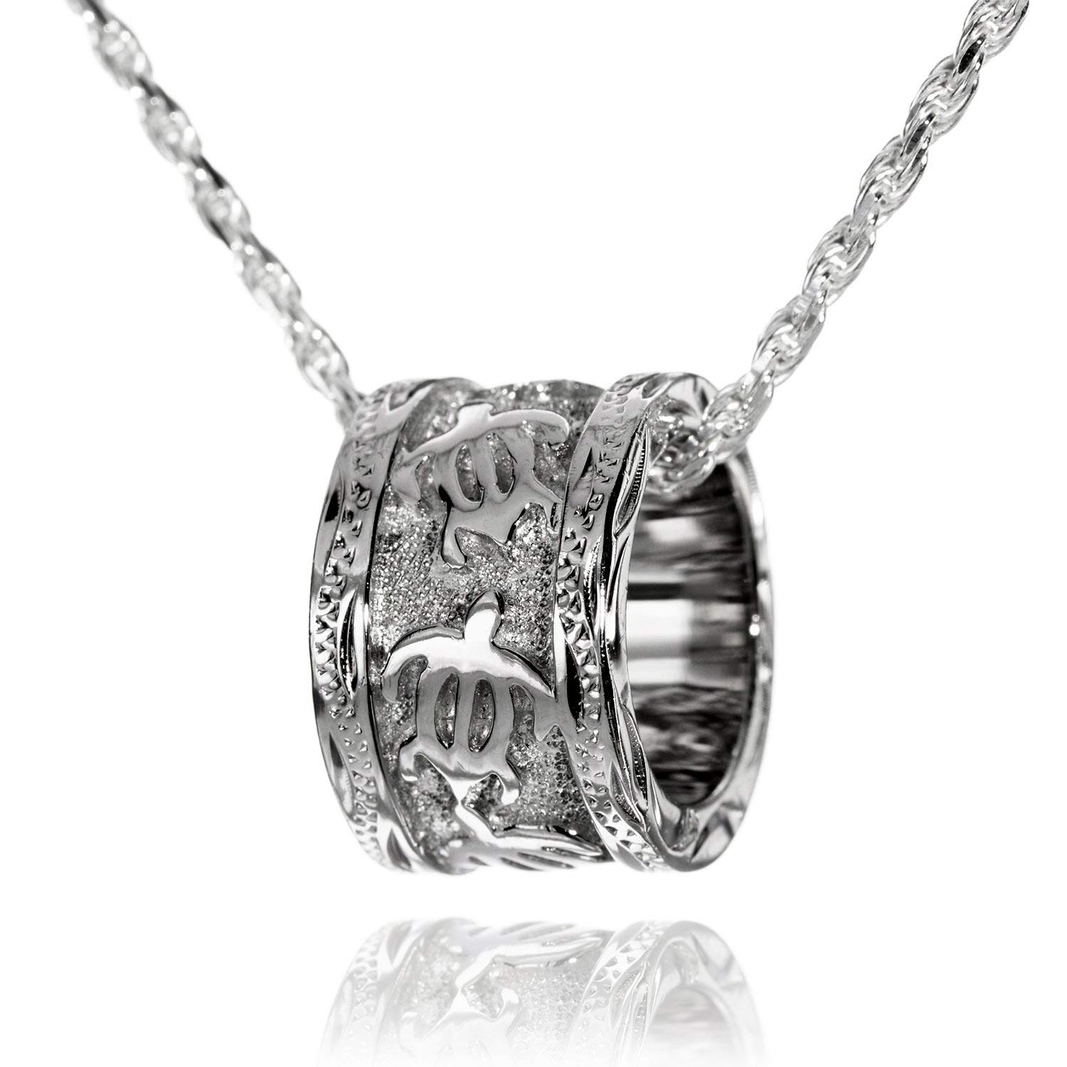 

Leilani Hawaiian Jewelry Turtle Honu (Sea Turtle) Relief Tube Pendant Necklace in Sterling Silver (50cm Rope Chain Included)
