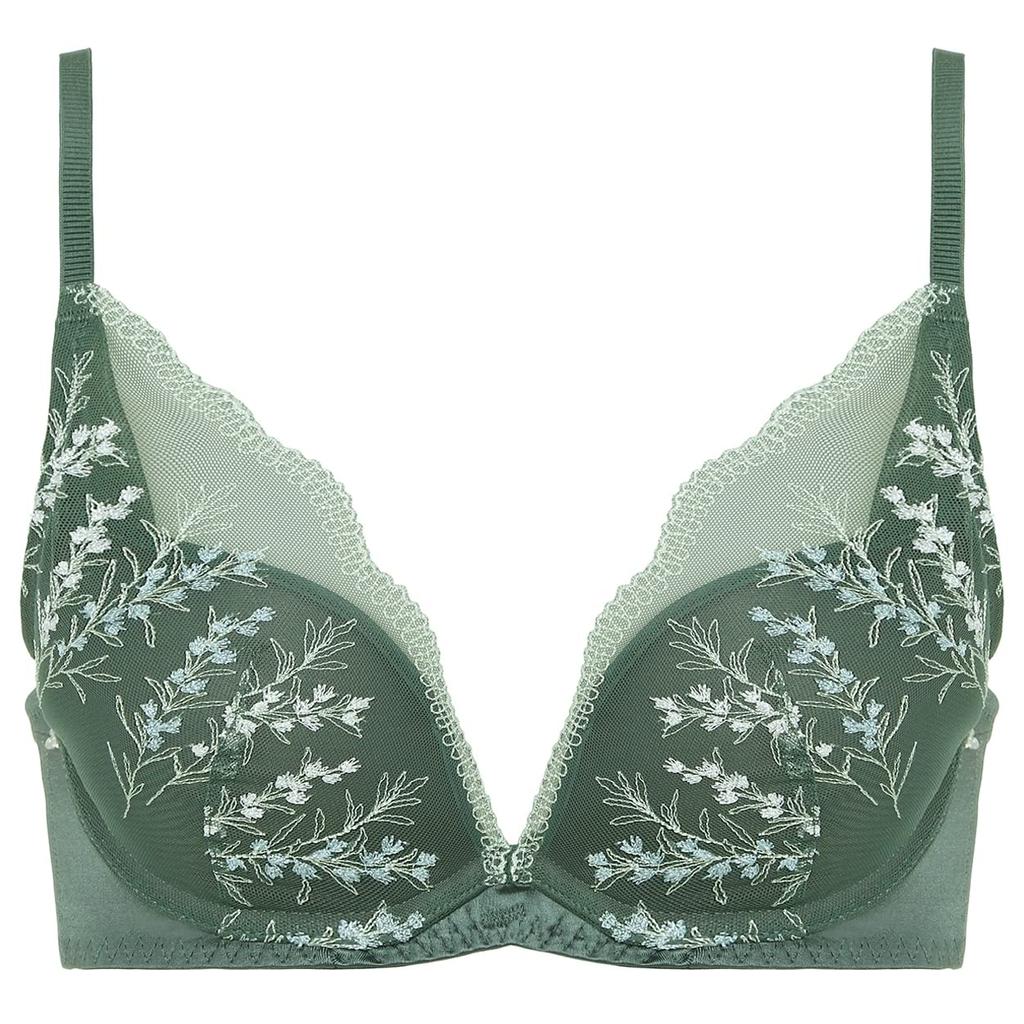By Dreamy Bra Deep V Bra Gardening Lace M010 F75 [Amostyle Triumph] (Painting Style) Women's (Green)