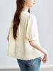 Women's Pure Cotton Lace Floral Round Neck Shirt with Five-Point Sleeves, 2026 Summer Collection.