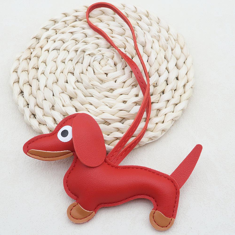 In-Stock Dachshund Cartoon Pendant Leather Dog Bag Charm Phone Case Accessory Creative Car Charm