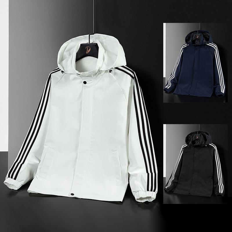 Shock Jacke Herren Frühling und Herbst Drei-Streifen Kapuzenjacke Locker Lässig Sport Dünnes Oberteil