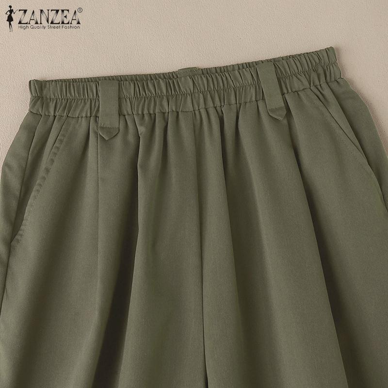 ZANZEA Pantaloni scurți largi pentru femei, casual, de vară, cu talie elastică, stiluri de vară
