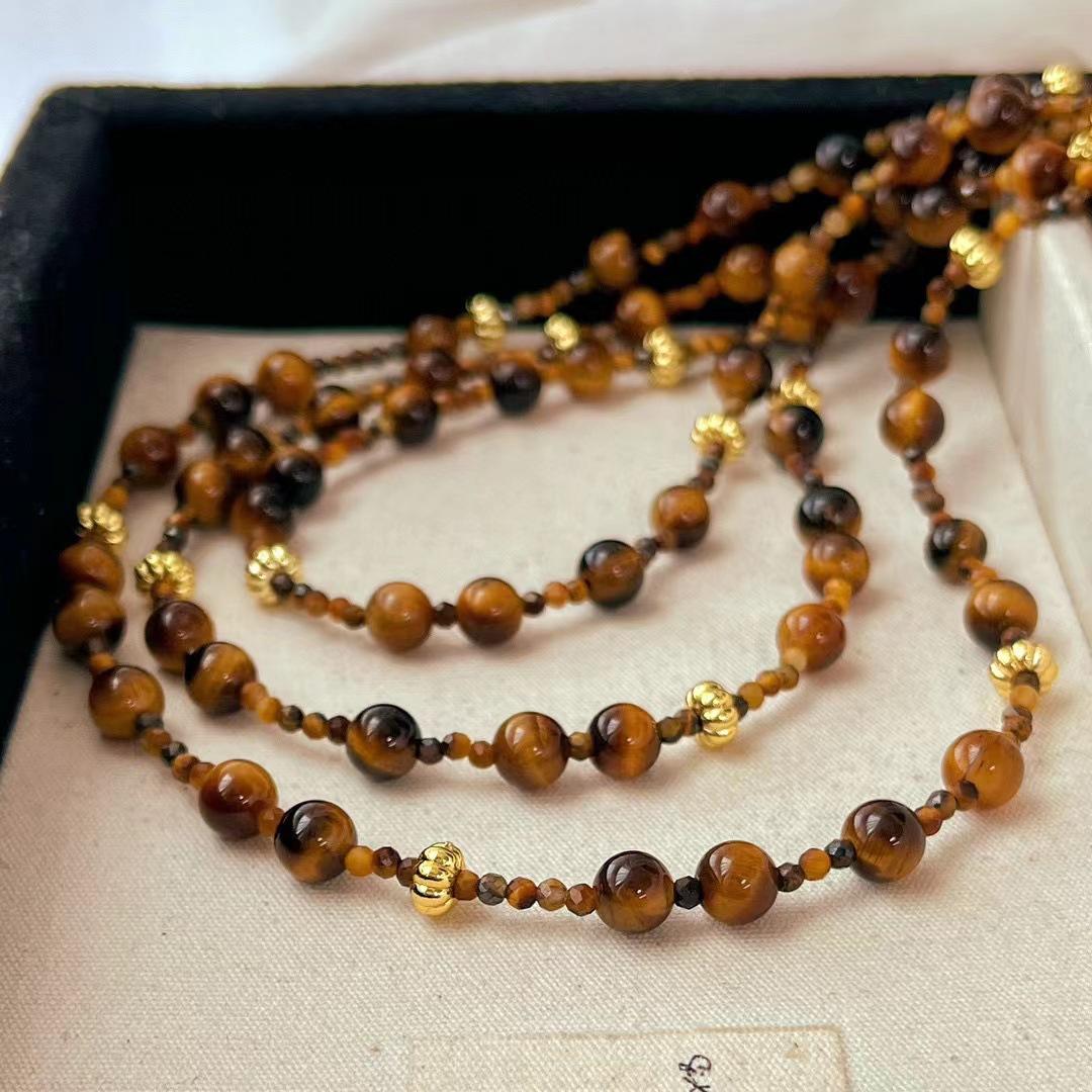 Vintage Maillard Autumn And Winter Natural Tiger S Eye Stone Gypsy Collarbone Chain Necklace Necklace