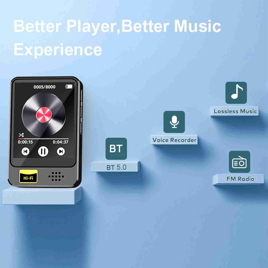 USB Audio Player Hi Fi Mp3 Player Mini MP3 MP4 Player with Speaker BT USB Charging Suitable for Sports and Travel Music