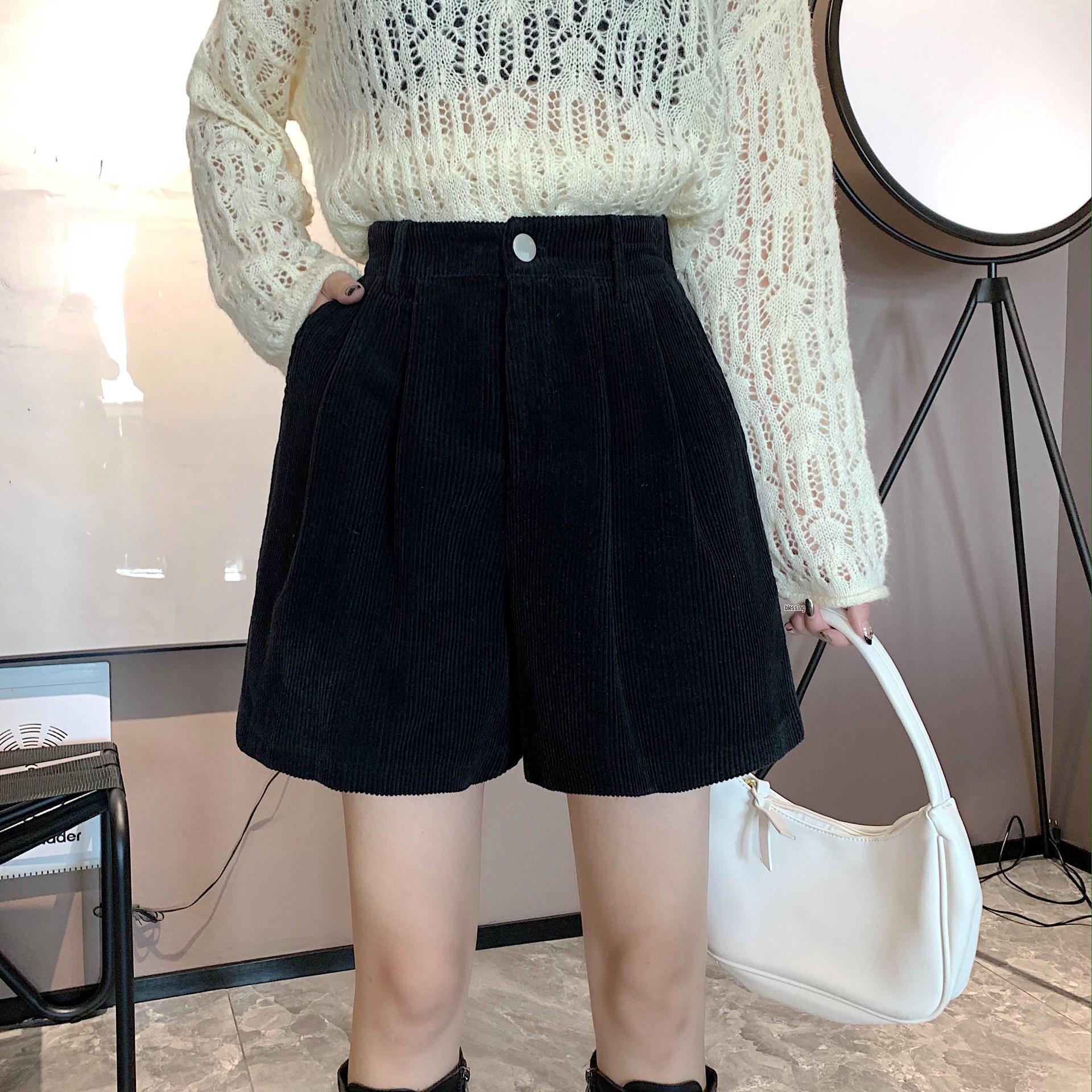 Women s A-Line Wide-Leg Corduroy Shorts, High-Waisted, Milk Coffee Color, New Autumn/Winter 2026 Style 2XL