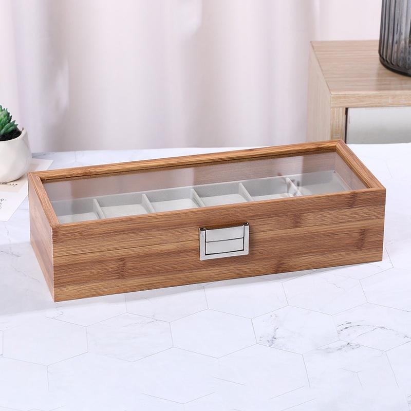 3/6 Grid Slot Watches Case Wooden Glass Watch Box Display Jewelry Metal Lock Organizer Wooden Watch Storage Box