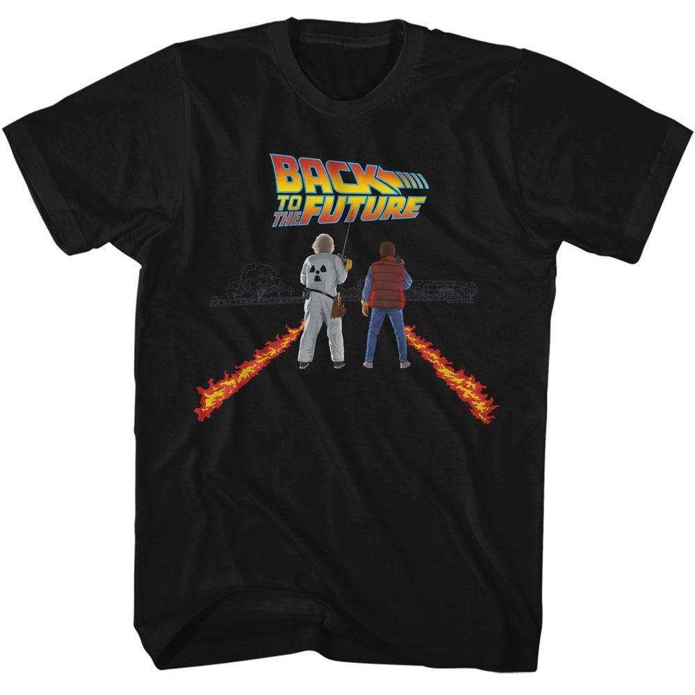 Back To The Future Fire Streaks Black Movie Shirt M
