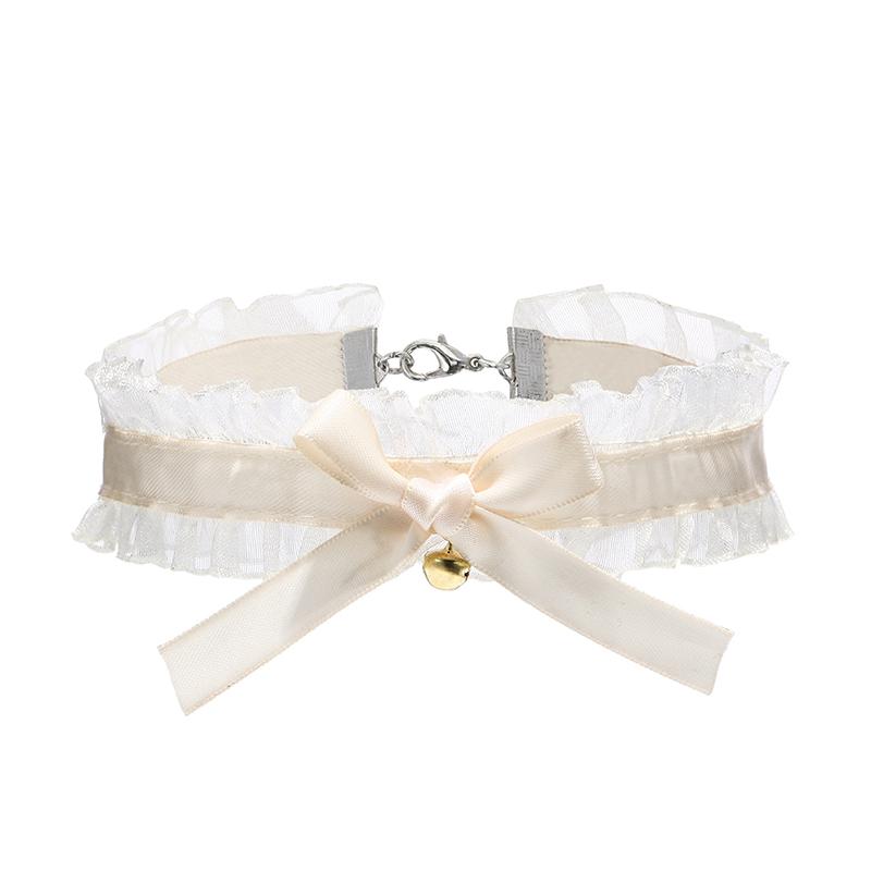 Elegant Lace Bowkot Choker Necklace Gothic Collar Necklace With Bells Vintage Choker Short Chain Necklace Jewelry
