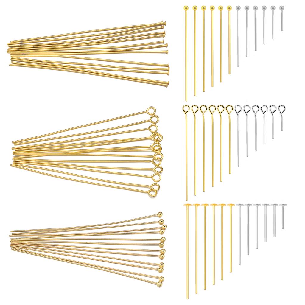 50-100pcs Stainless Steel Flat Head Pins Gold Silver Plated Ball Head Pins Eye Needle For Jewelry Making DIY Earring Accessories