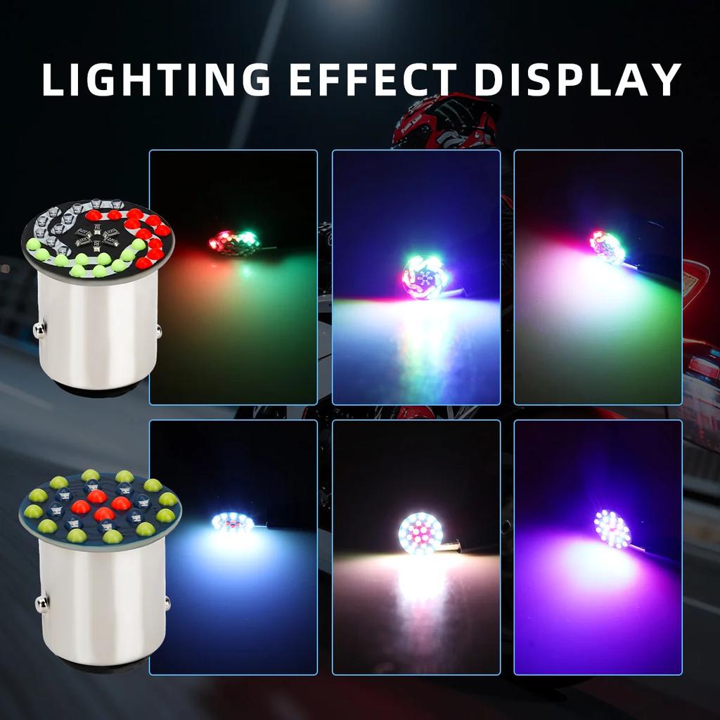 2PCS 1157 BAY15D Parking Light RGB P21/5W LED Car Strobe Light 12V Tail Brake Rear Light Signal Light Canbus 1.2W for Motor Car