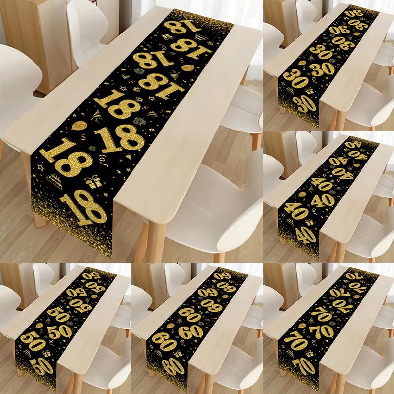 18 30 40 50 Year Old Black Gold Table Runner Happy Birthday Party Decoration Adult 30th 40th 50th 60t Birthday Tablecloth Banner