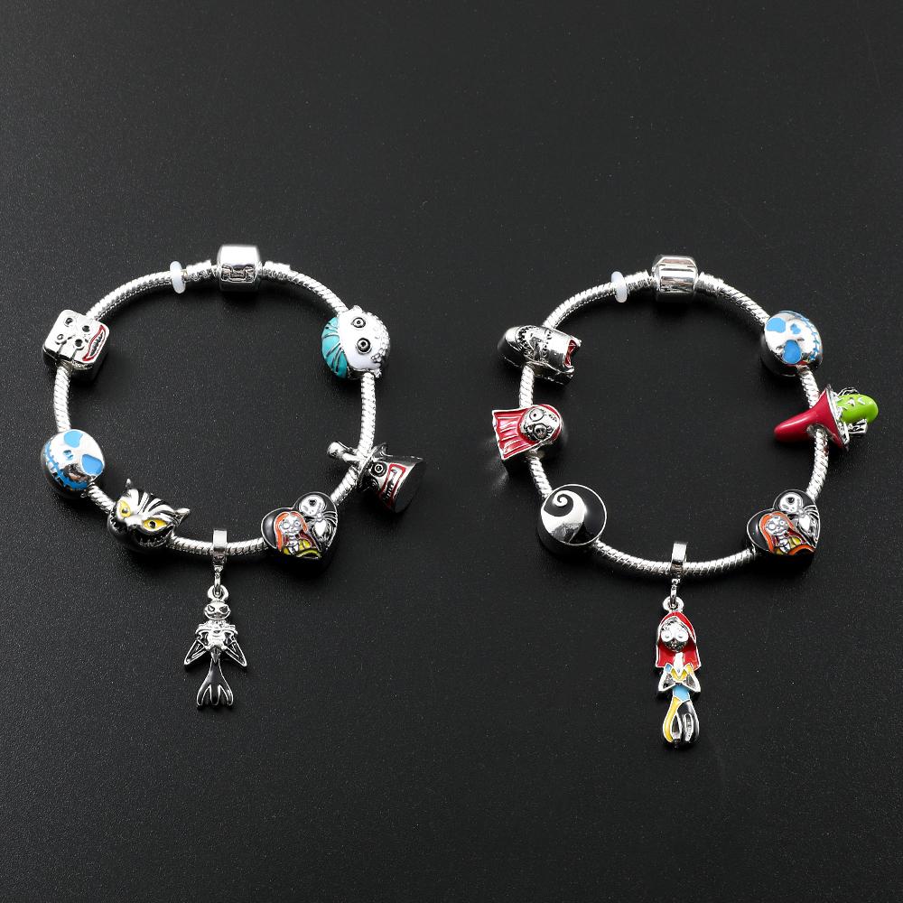 The Nightmare Before Christmas Enamel Charm Bracelet Jack Skellington Sally DIY Couple Beads Bangles Gifts for Lovers