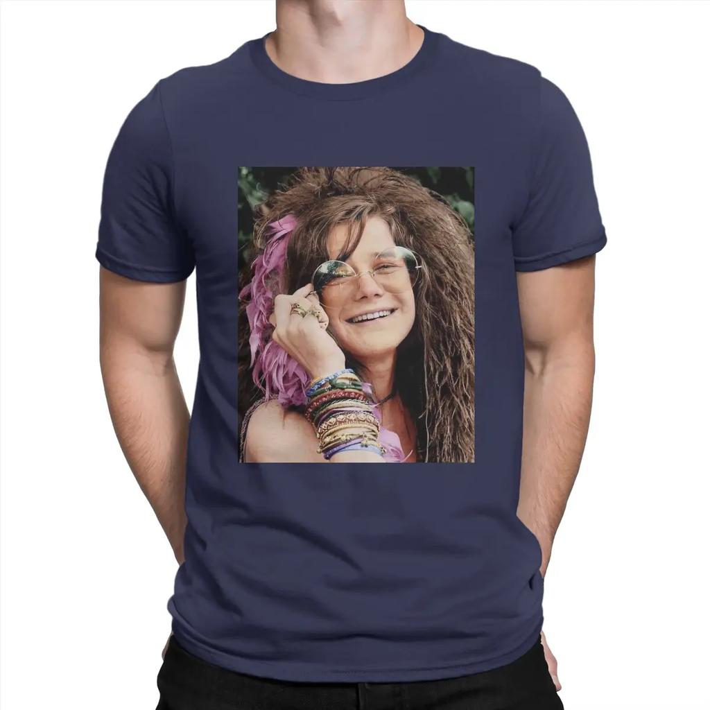 Men's American Rock Musicians Of The 1970s T Shirts Janis Joplin Pure Cotton Tops Funny Short Sleeve