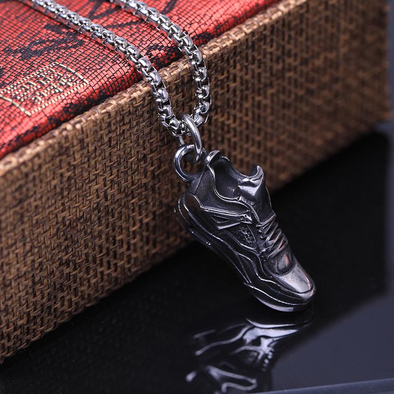 European & American Hip Hop Retro Distressed AJ Basketball Sneakers with Creative Street Style and Titanium Steel Shoe Pendant Necklace