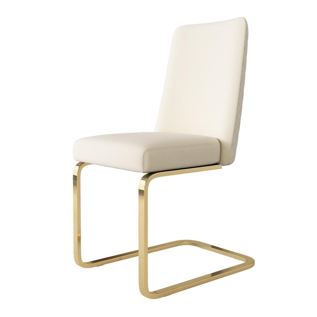 Velvet Dining Chair, Set of 2, Luxurious, Lounge Chair, Diamond Back Design, with Gold-Colored Metal Support Legs, Beige[OLD SKU:WF317940AAB]