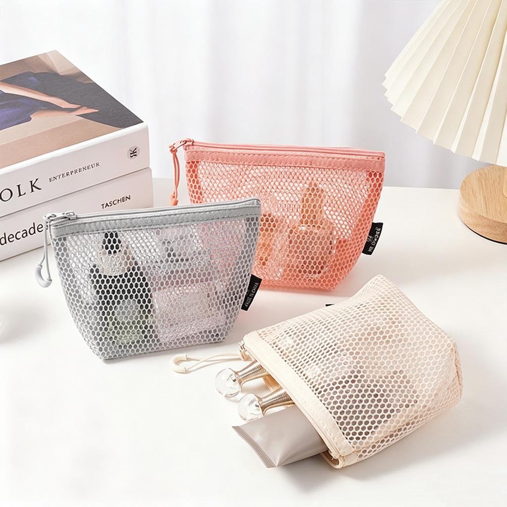 Portable Mesh Cosmetic Bag Summer Beach Women Storage Bag Pen Cosmetic Toothbrush Organizer Holder Wash Pouch
