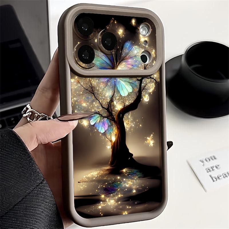 Shining Fantasy Tree Butterfly Case For iPhone 17 Pro Max Shockproof Silicone Bumper Cover For iPhone 16 Pro Max Funda iPhone 15 14 13 12 11 16E