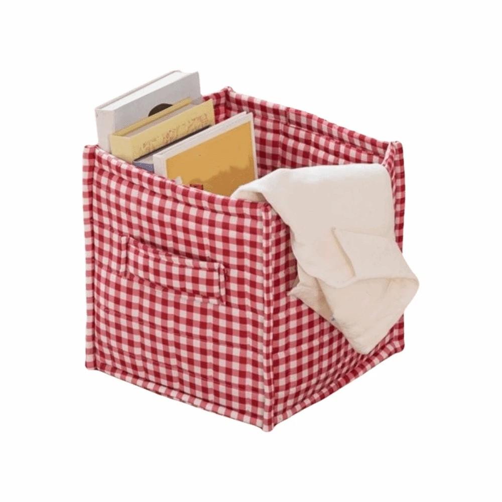 Quilted Fabric Desktop Storage Box Plaid Print Underwear Socks Storage Basket Makeup Organizer