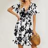 Women's Summer Dress Loose Beach Vacation Casual Deep V Neck Short Sleeve Dress Elegant Dress
