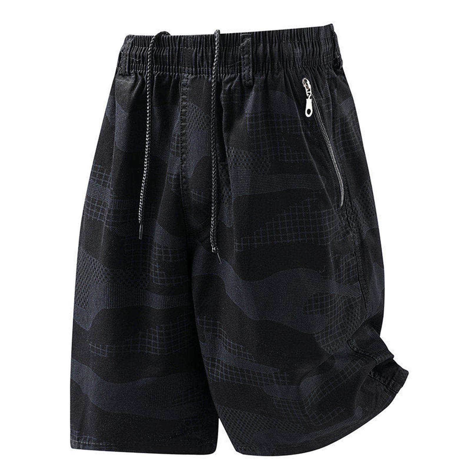 

Men s Relaxed Fit Elastic Waistband Shorts with Drawstring and Zipper Pockets Lightweight Breathable Fabric for Daily Wear L чорний