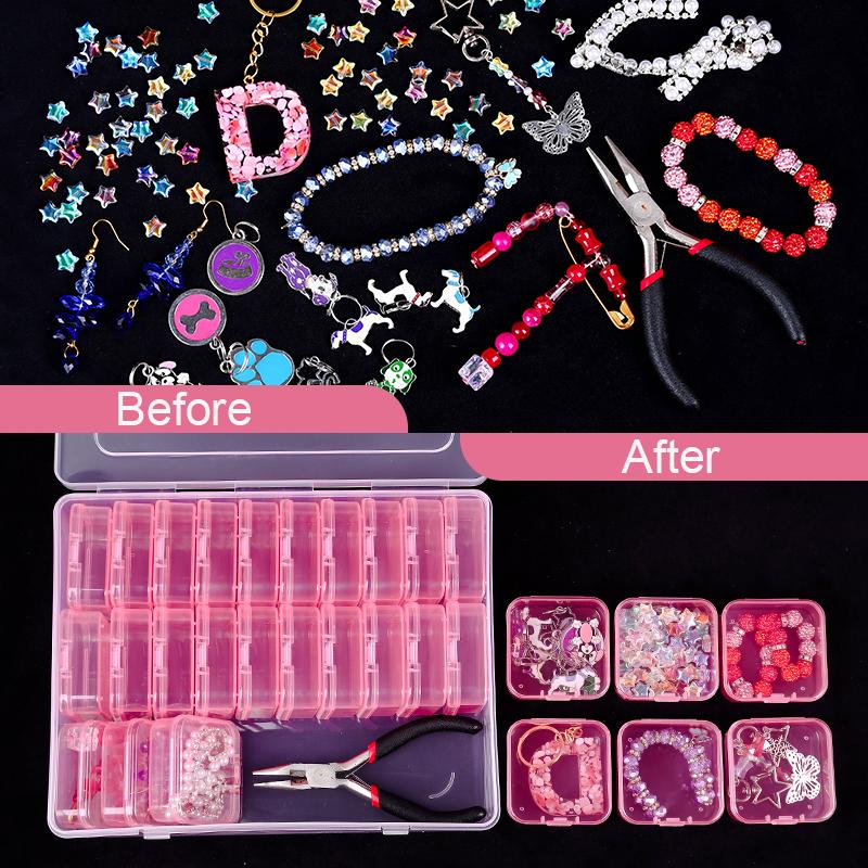 31Pcs Small Beads Organizers Plastic Cases Mini Clear Dimond Storage Containers Boxes for Bracelet Making DIY Jewelry Craft Nail