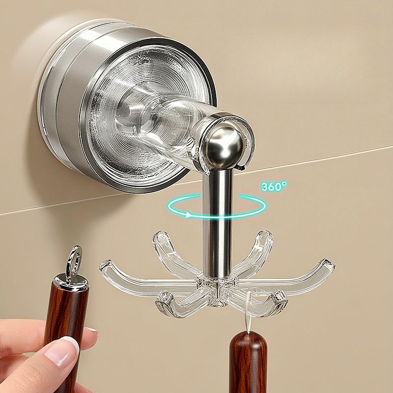Suction Cup Kitchen Six-prong Hook Seamless No-drilling Rotating Wall-mounted Storage Rack for Pots, Spoons and Kitchenware