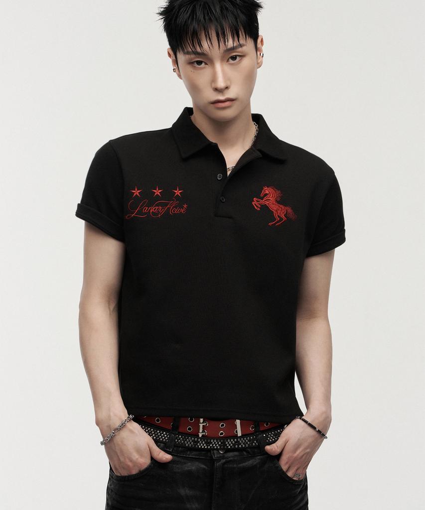 LANARCHIVE [0144] Wild Horse Pique Short Sleeve T-Shirt - Black