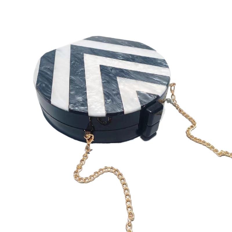 

Fashion Circular Acrylic Evening Bag Black Base White V Striped Pattern Clutchs Purse Luxury Brand Handbags Chain Crossbody Bags Mini(Max Length 20cm)