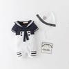 Boys' Navy Romper Short-Sleeved Baby Jumpsuit + Hat
