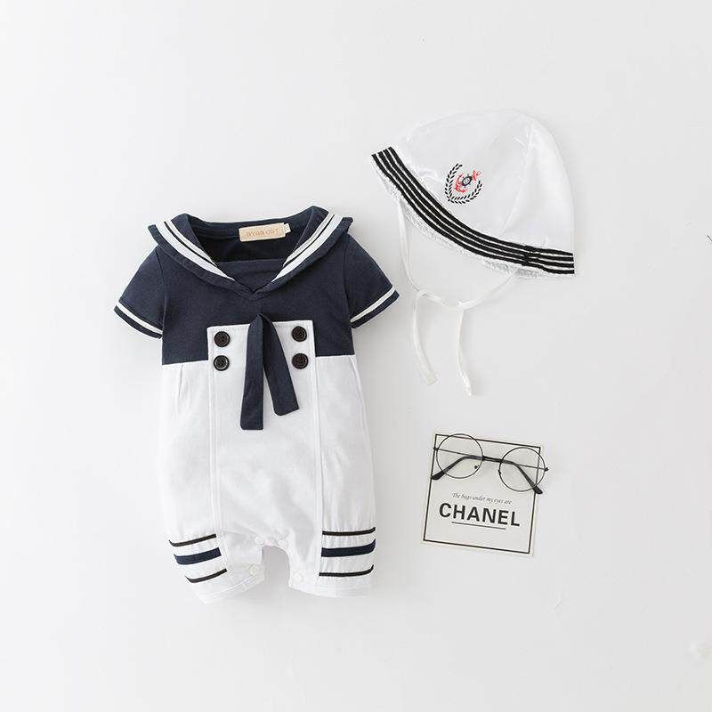 

Мальчиковый темно-синий комбинезон с коротким рукавом + шапочка Navy Blue Top Size 70 (2-4 Months)