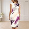 Women Plus Size V Neck Sleeveless Printed Dark Green Navy Bodycon Midi Dress